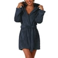 thumbnail image 1 of DARING DIVA Fuzzy Hooded Plush Bath Robe Mini Bathrobe L Navy, 1 of 6