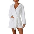 thumbnail image 1 of DARING DIVA Fuzzy Hooded Plush Bath Robe Mini Bathrobe M White, 1 of 6