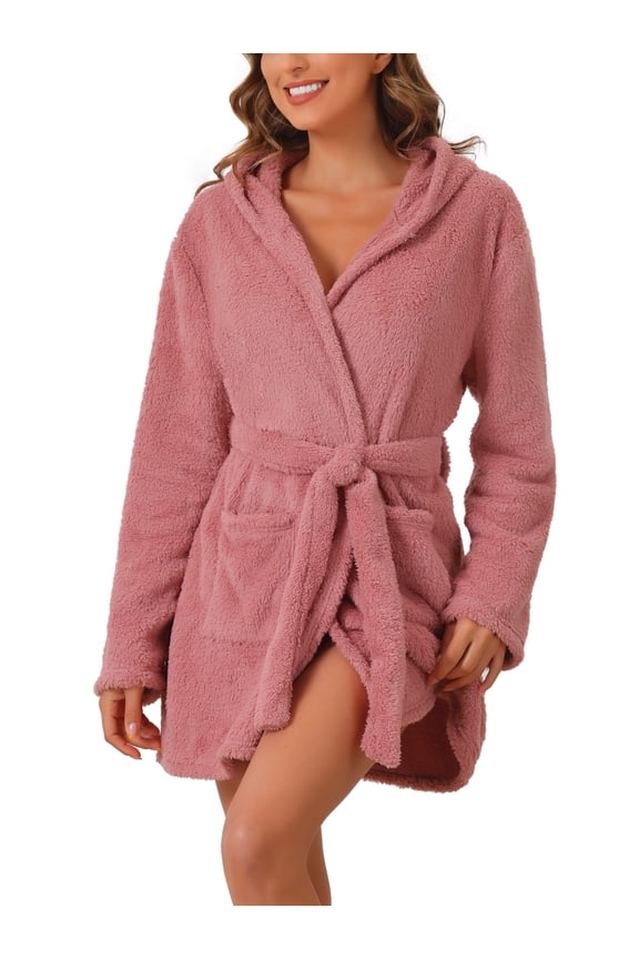 Fuzzy Hooded Plush Bath Robe Mini Bathrobe S Pink