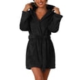 thumbnail image 1 of DARING DIVA Fuzzy Hooded Plush Bath Robe Mini Bathrobe XS Black, 1 of 6