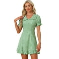 thumbnail image 1 of DARING DIVA Gingham Print Ruffled Doll Collar Puff Sleeve Mini Dress M Green White, 1 of 6
