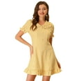 thumbnail image 1 of DARING DIVA Gingham Print Ruffled Doll Collar Puff Sleeve Mini Dress XS Yellow, 1 of 6
