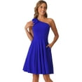 thumbnail image 1 of DARING DIVA Halloween Costume Bow One Shoulder with Pockets Swing Dress M Royal Blue, 1 of 6