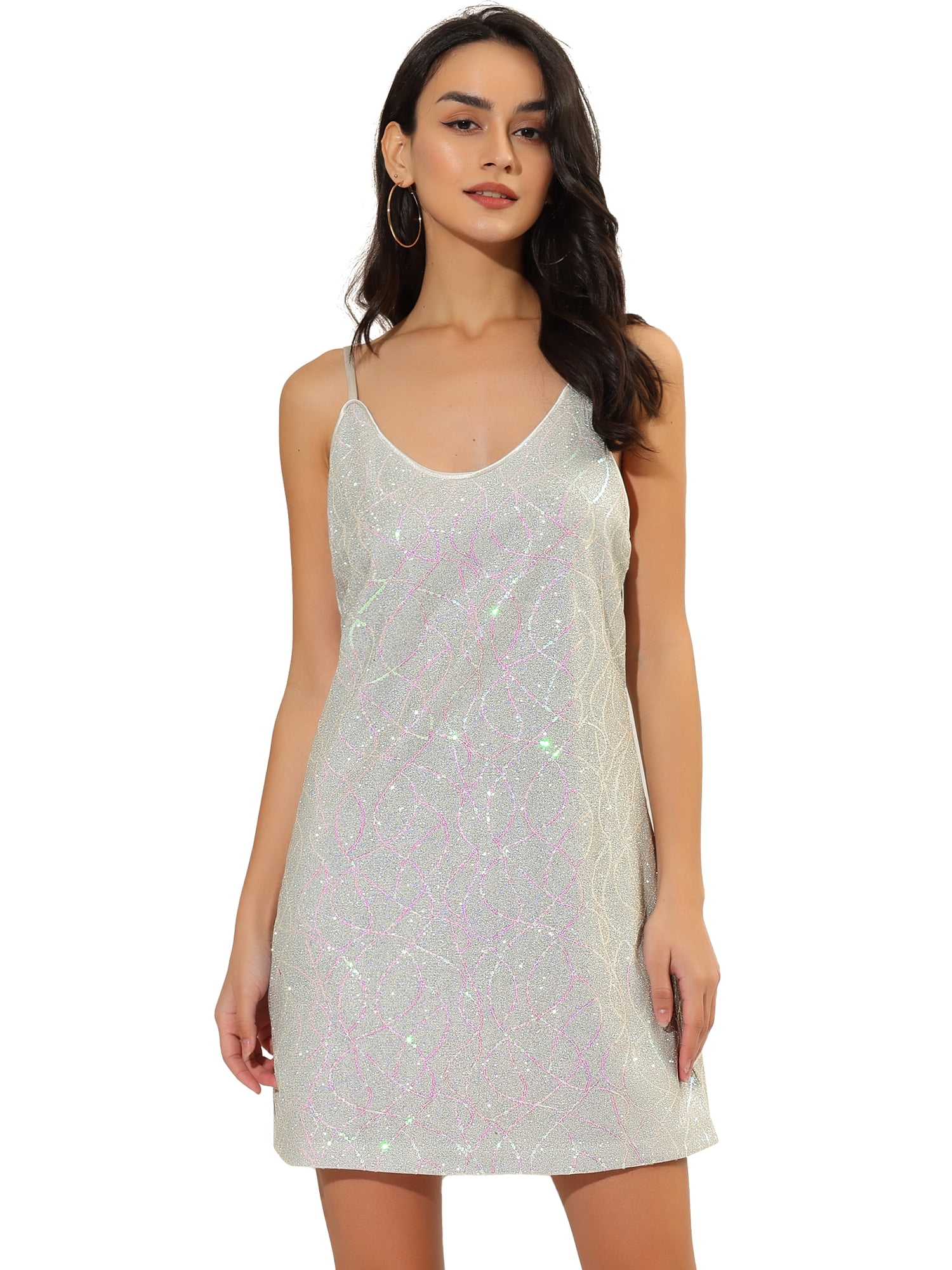 DARING DIVA Halloween Costume Glitter Sequin Spaghetti Strap Dress XS Multicolor