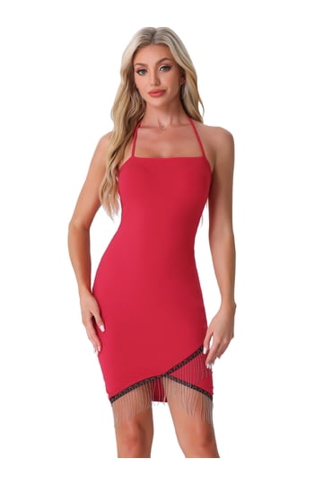 red halter neck bodycon dress Red Halter Neck Mesh Midi Dress With Open Back