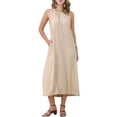 thumbnail image 1 of DARING DIVA Halter Neck Belted Casual Summer Midi Dress M Apricot, 1 of 6