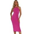 thumbnail image 1 of DARING DIVA Halter Neck Keyhole Front Backless Cocktail Midi Dress S Hot Pink, 1 of 6