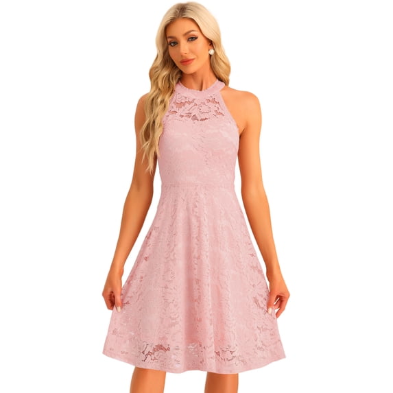 DARING DIVA Halter Neck Sleeveless Cocktail A-Line Dress M Pink