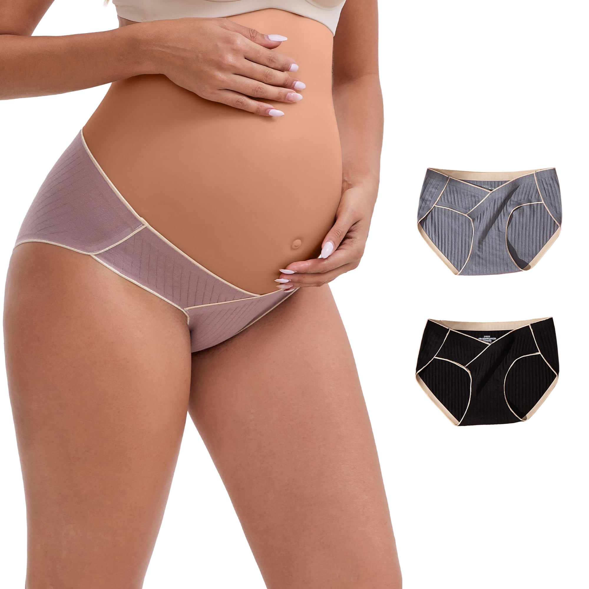 DARING DIVA Hi-Cut Maternity Underwear Under the Bump Briefs M 1 Black 1 Gray 1 Purple