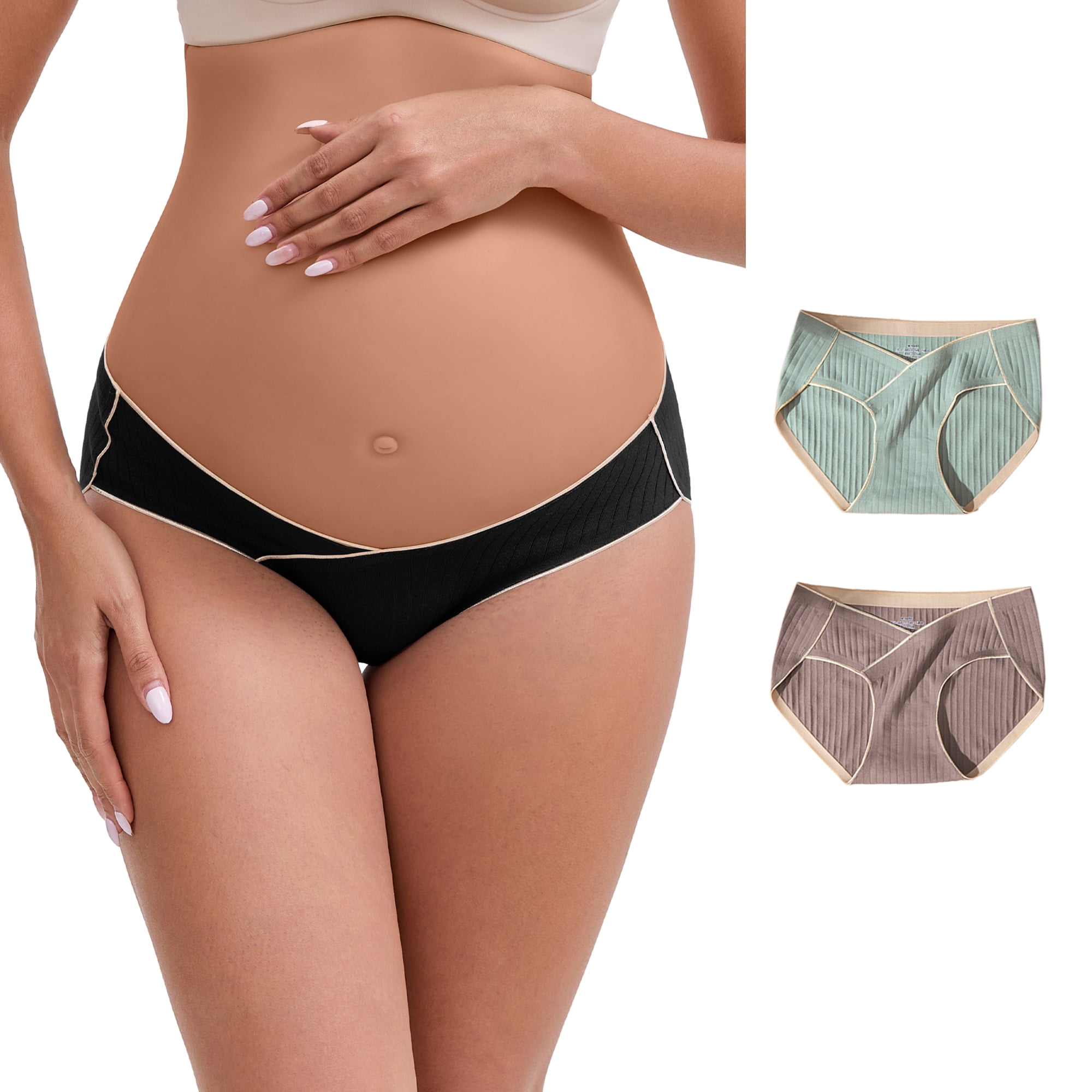 DARING DIVA Hi-Cut Maternity Underwear Under the Bump Briefs XXL 1 Black 1 Green 1 Purple