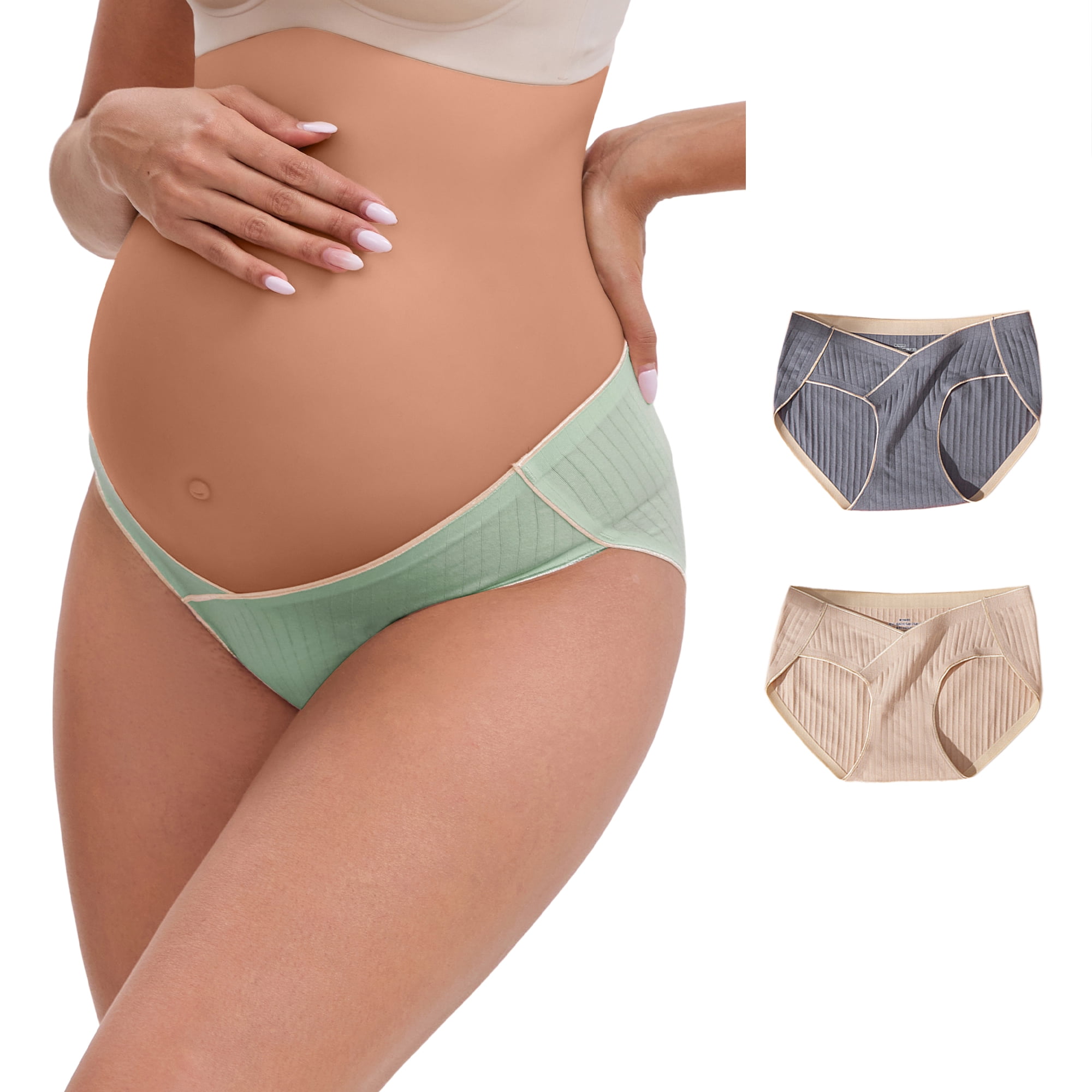 DARING DIVA Hi-Cut Maternity Underwear Under the Bump Briefs XXL 1 Gray 1 Green 1 Apricot