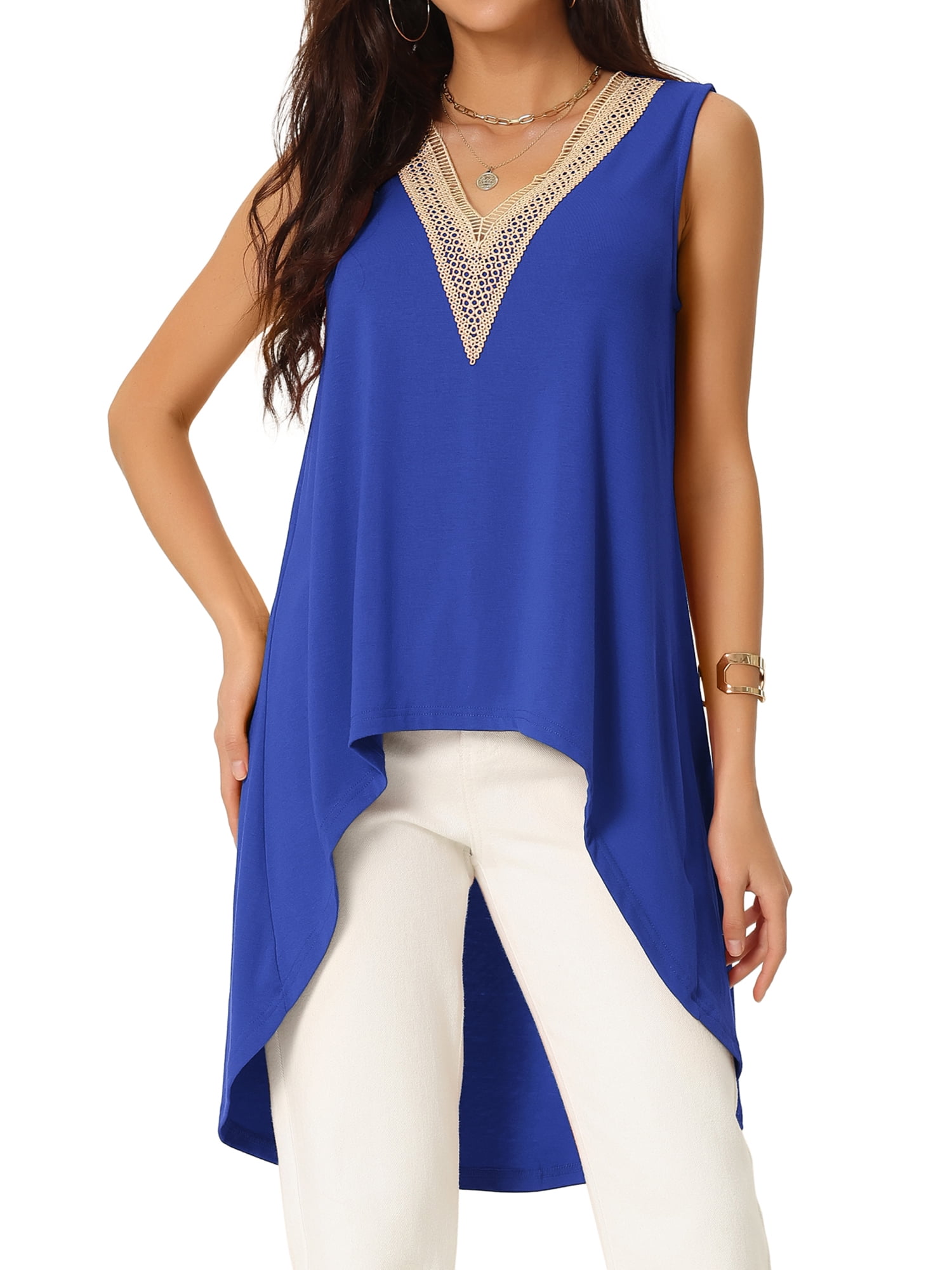 DARING DIVA High Low Asymmetrical Sleeveless Top S Royal Blue
