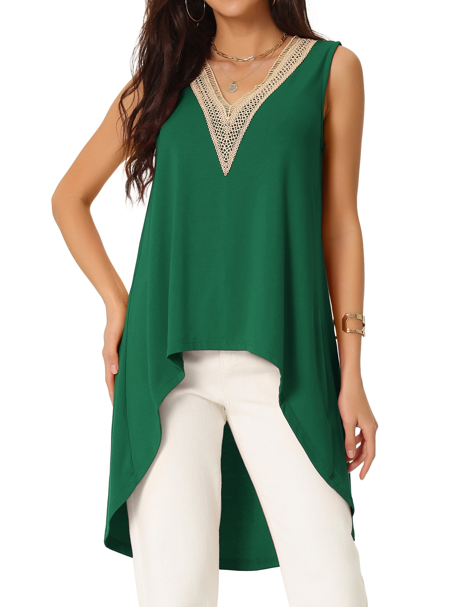 DARING DIVA High Low Asymmetrical Sleeveless Top XL Dark Green