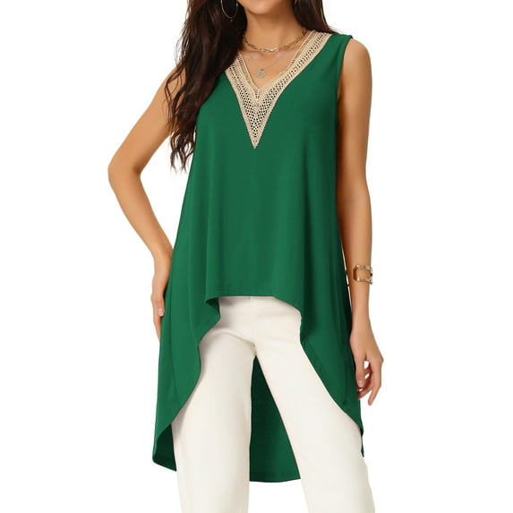 DARING DIVA High Low Asymmetrical Sleeveless Top XL Dark Green