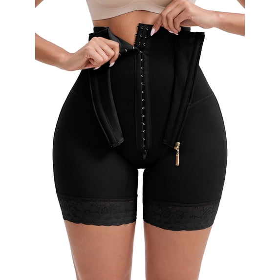 DARING DIVA High Rise Shorts Shapewear Lace Trim Zipper Hooks Closure XXL Black