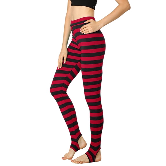 DARING DIVA High Waist Elastic Waistband Stirrup Pant 2XL Red Black-Stripe
