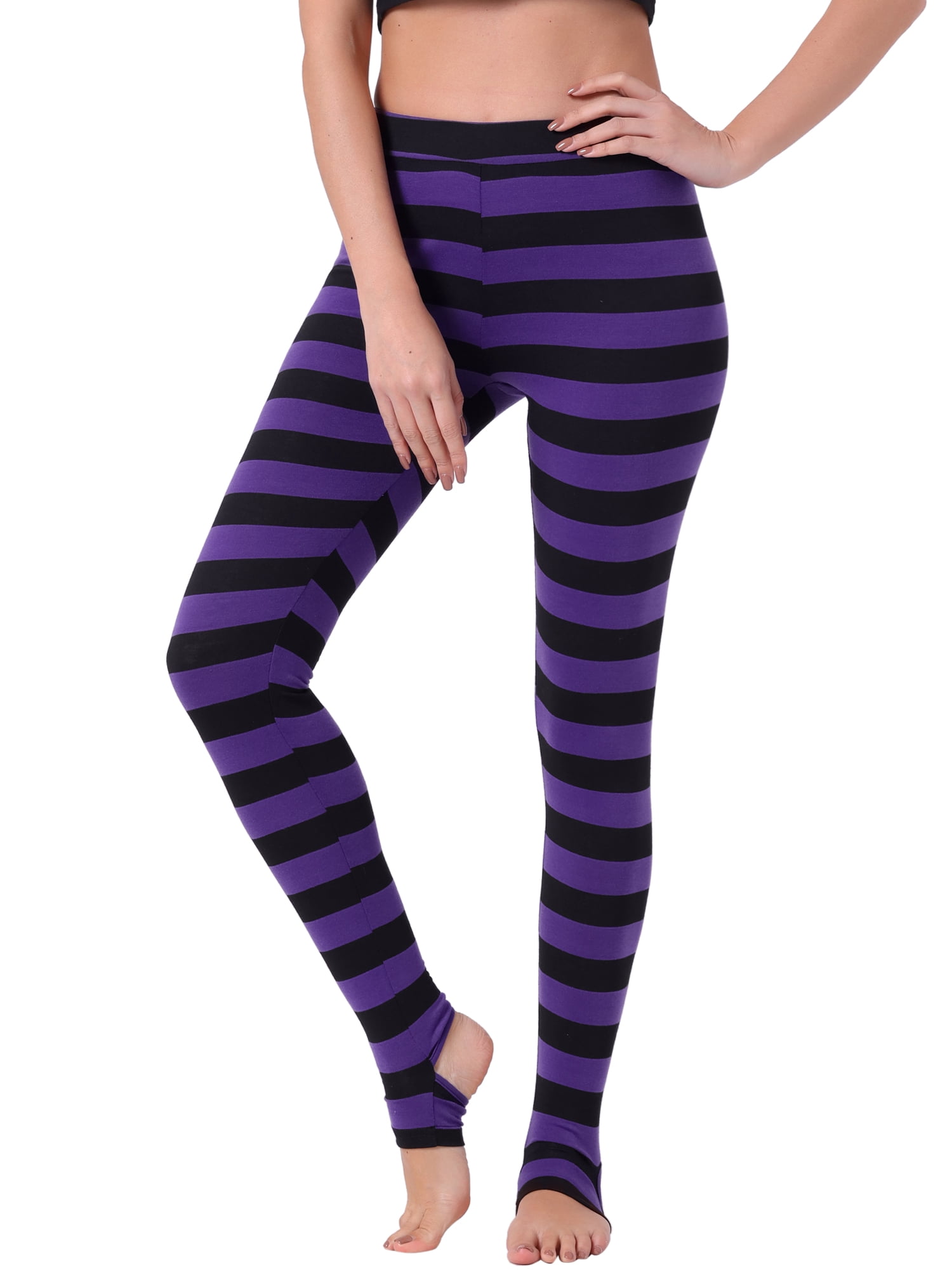 DARING DIVA High Waist Elastic Waistband Stirrup Pant M Purple Black daring-diva-high-waist-elastic-waistband-stirrup-pant-m-purple-black