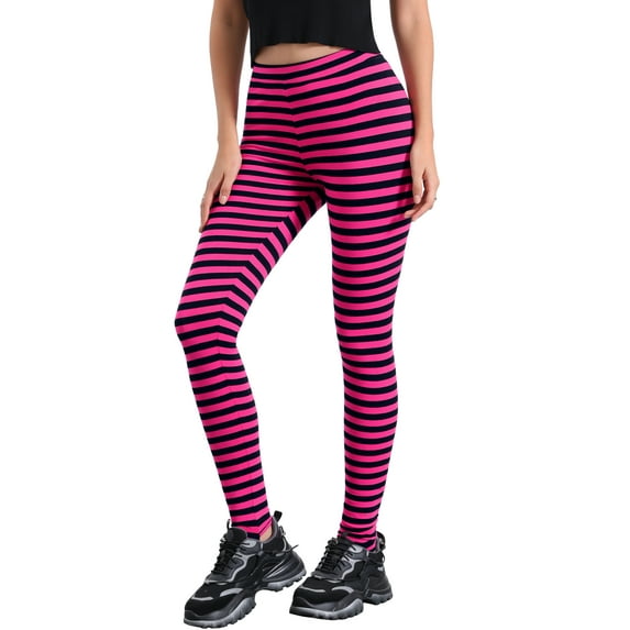DARING DIVA High Waist Elastic Waistband Stirrup Pant S Black Pink-Stripe