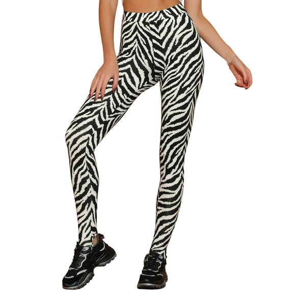 DARING DIVA High Waist Elastic Waistband Stirrup Pant XL Black-Zebra