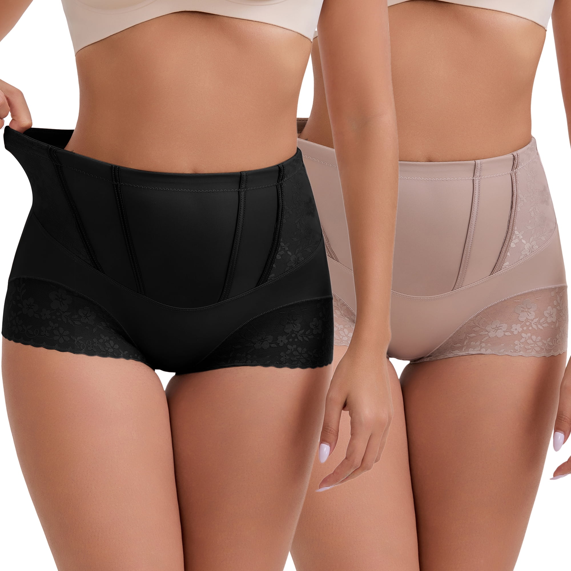 DARING DIVA High-Waisted Butt Lifting Underwear Seamless Panties L Black, Light Brown