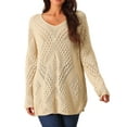 thumbnail image 1 of DARING DIVA Hollow Cable Knit Loose Casual Pullover Sweaters XL Khaki, 1 of 5