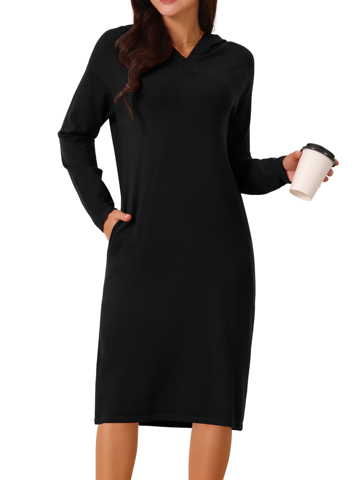 DARING DIVA Hoodie Pullover Sweater Midi Dress XL Black