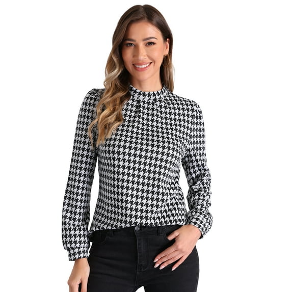 DARING DIVA Houndstooth Plaid Vintage Blouse  L Black