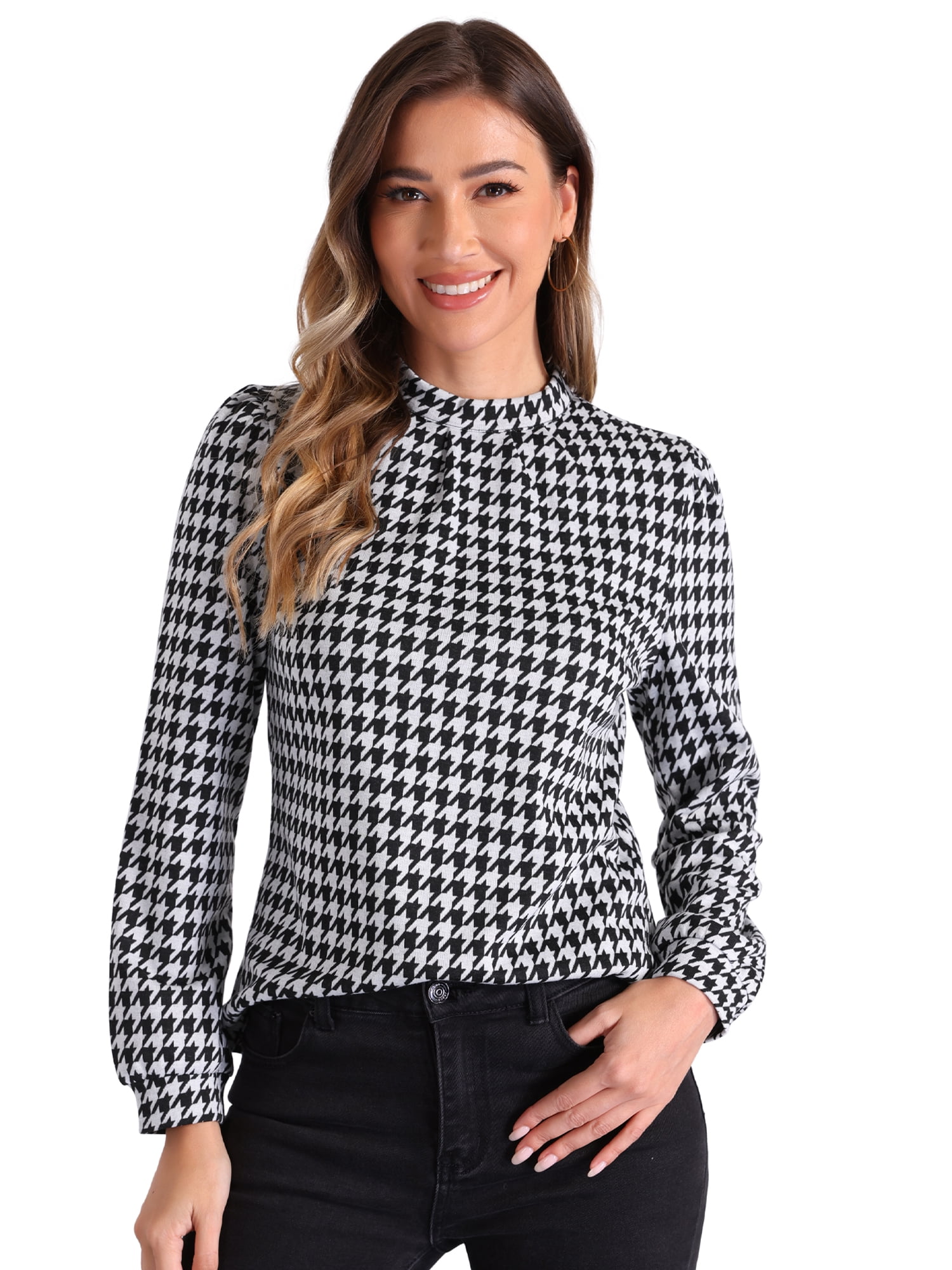 DARING DIVA Houndstooth Plaid Vintage Blouse  XS Black