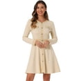 thumbnail image 1 of DARING DIVA Houndstooth Round Neck A-Line Elegant Plaid Dress M Apricot, 1 of 6