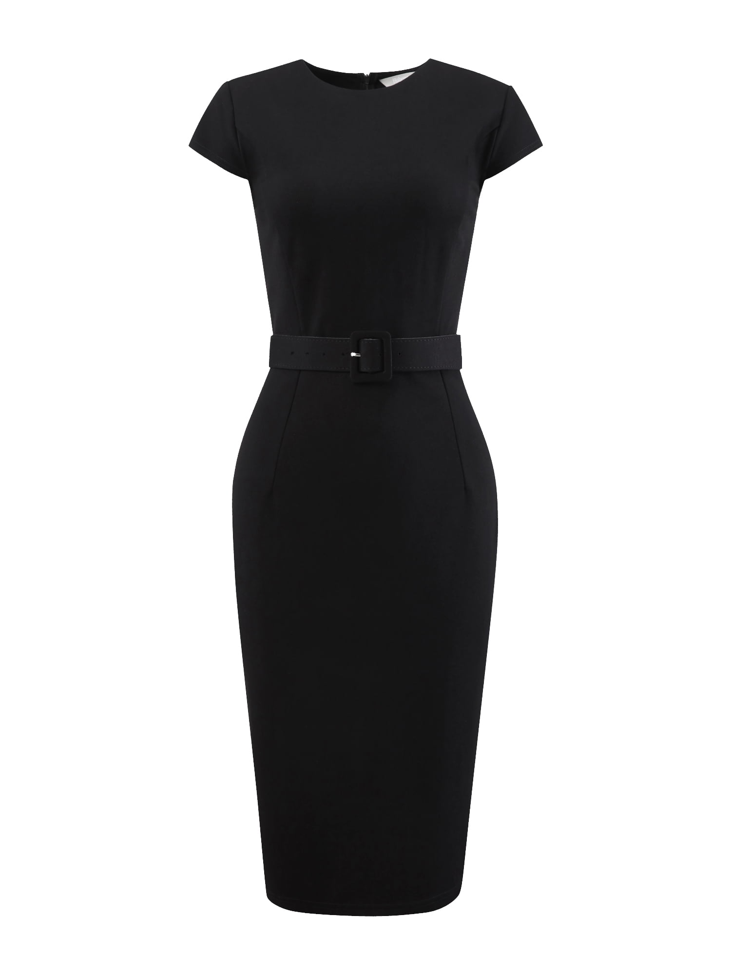 DARING DIVA Knee Length Pencil Cap Sleeve Belted Sheath Dress M Black