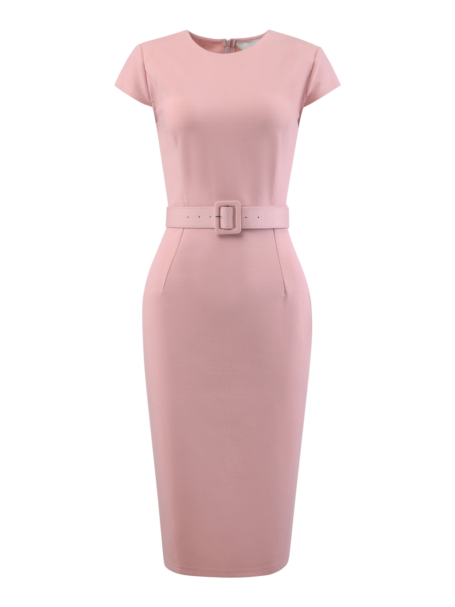 DARING DIVA Knee Length Pencil Cap Sleeve Belted Sheath Dress M Pink