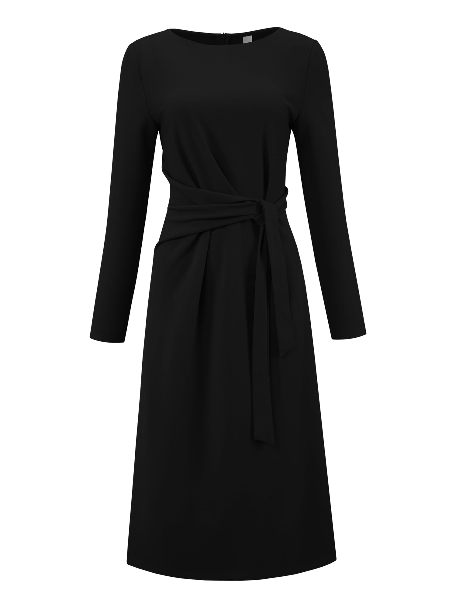 DARING DIVA Women's Knee Length Long Sleeve Tie Waist Work Sheath Dress 2XL Black