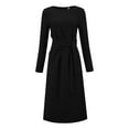 thumbnail image 1 of DARING DIVA Knee Length Pencil Long Sleeve Tie Waist Sheath Dress S Black, 1 of 6