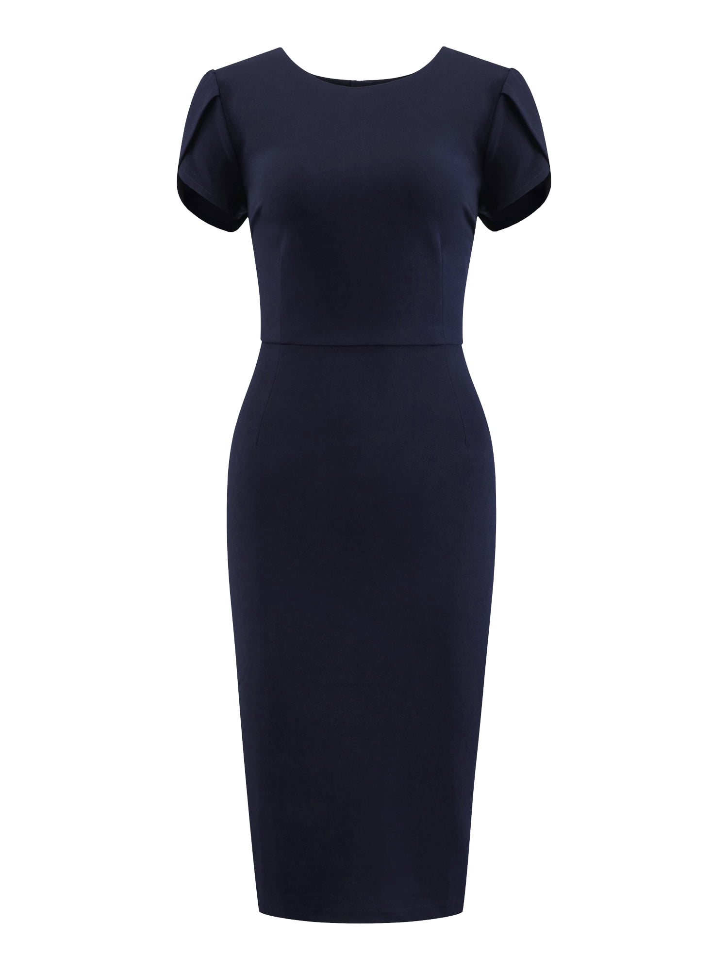 DARING DIVA Women's Sheath Petal Sleeve Elegant Pencil Dress L Navy Blue