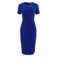 thumbnail image 1 of DARING DIVA Knee Length Short Sleeve Button Decor Bodycon Dress S Royal Blue, 1 of 6