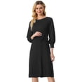thumbnail image 1 of DARING DIVA Knit Belted Crew Neck Lantern Sleeves Pleated Sweater Dresse M Black, 1 of 6