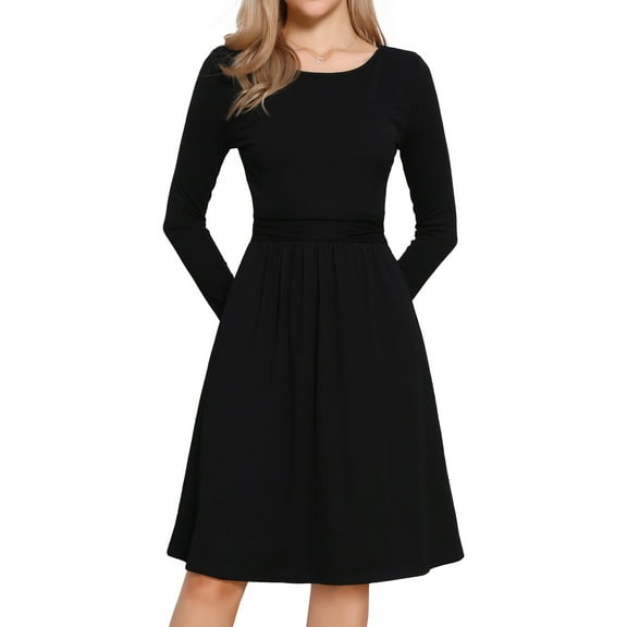 DARING DIVA Knit Long Sleeve Crew Neck High Waist A-Line Midi Dress M Black