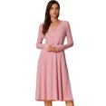 thumbnail image 1 of DARING DIVA Knit Ribbed Midi Deep V Wrap A-Line Dress M Pink, 1 of 5