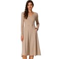 thumbnail image 1 of DARING DIVA Knit Ribbed Midi Deep V Wrap A-Line Dress XL Khaki, 1 of 5