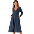 thumbnail image 1 of DARING DIVA Knit Ribbed Midi Deep V Wrap A-Line Dress XS Navy Blue, 1 of 6