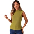 thumbnail image 1 of DARING DIVA Knit Ribbed Sleeveless Mock Neck Blouse M Olive Green, 1 of 6