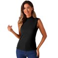 thumbnail image 1 of DARING DIVA Knit Ribbed Sleeveless Mock Neck Blouse S Black, 1 of 6