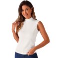 thumbnail image 1 of DARING DIVA Knit Ribbed Sleeveless Mock Neck Blouse XS Beige White, 1 of 6