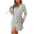 thumbnail image 1 of DARING DIVA Knit Robes Ribbed Tie Waist Knee Length Sleepwear M Gray, 1 of 6