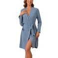 thumbnail image 1 of DARING DIVA Knit Robes Ribbed Tie Waist Knee Length Sleepwear S Blue, 1 of 6
