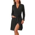 thumbnail image 1 of DARING DIVA Knit Robes Ribbed Tie Waist Knee Length Sleepwear XS Black, 1 of 5
