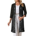 thumbnail image 1 of DARING DIVA Lace 3/4 Sleeve Crochet Open Front Long Cardigans S Black, 1 of 7