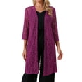 thumbnail image 1 of DARING DIVA Lace 3/4 Sleeve Crochet Open Front Long Cardigans S Purple, 1 of 7
