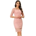 thumbnail image 1 of DARING DIVA Lace 3/4 Sleeve Dress Square Neck Midi Straight Tired L Pink, 1 of 6