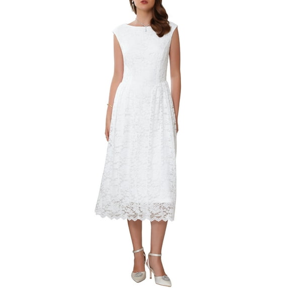 DARING DIVA Lace Boat Neck Vintage Cocktail Midi Dress XL White